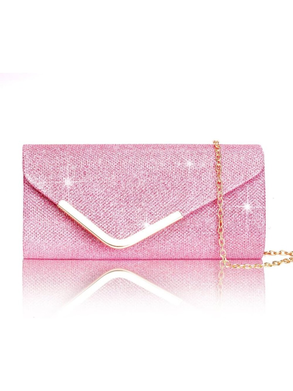 〽️Women Pink Floral Lace Clutch Evening Shiny SequinParty Prom Chain Purse